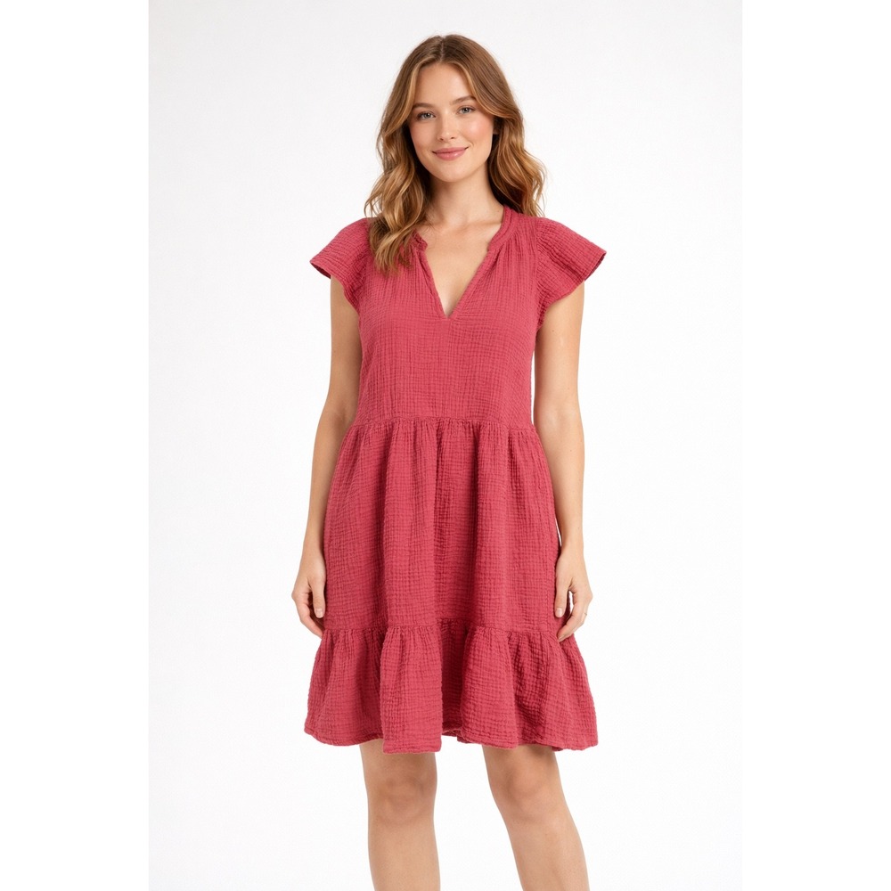 Nation LTD Padma Mini Dress S Pink Cotton Double Gauze Tiered Babydoll Feminine